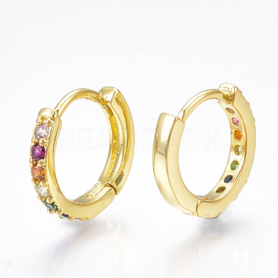 Brass Micro Pave Cubic Zirconia Huggie Hoop Earrings EJEW-S201-40G-1
