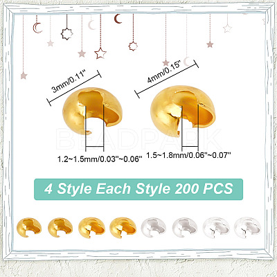 800Pcs 4 Style Brass Crimp Beads Covers KK-AR0003-69-1