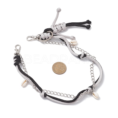 Polyester & Spandex Cord Rope Braided Human & Natural Cowrie Shell Charm Iron Chain Bag Decorative Chains AJEW-BA00173-02-1