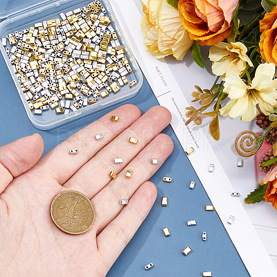 300Pcs 2 Styles 2-Hole Metallic Colours Glass Seed Beads SEED-HS0001-06A-1
