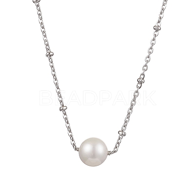Round Natural Cultured Freshwater Pearl Pendant Necklaces NJEW-JN04965-1