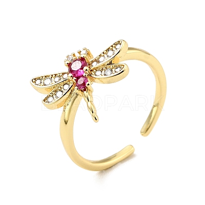 Cubic Zirconia Dragonfly Open Cuff Ring RJEW-E046-21G-1