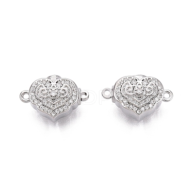 Brass Micro Pave Clear Cubic Zirconia Box Clasps KK-Q074-07P-1