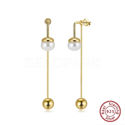 925 Sterling Silver Round Tassel Stud Earrings EJEW-D326-03G-1