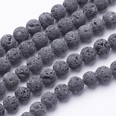 Unwaxed Natural Lava Rock Bead Strands X-G-F309-6mm-1
