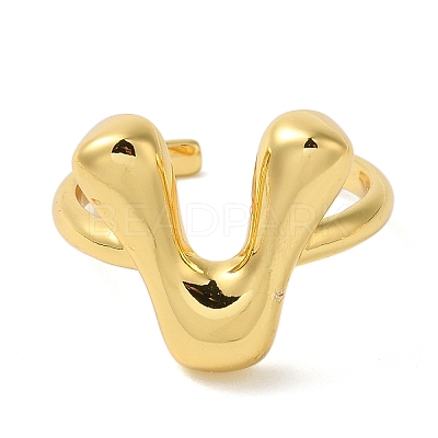 Initials Brass Open Cuff Ring for Women RJEW-N046-02V-G-1