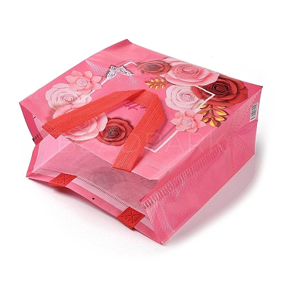 Mother's Day Theme Printed Flower Non-Woven Reusable Folding Gift Bags with Handle ABAG-F009-C04-1