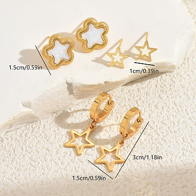 3 Pairs Stainless Steel Flower & Hollow Star Earring Sets BQ9820-1