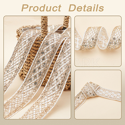 Rhombus Pattern Polyester Ribbon with Paillette OCOR-WH0047-49A-1