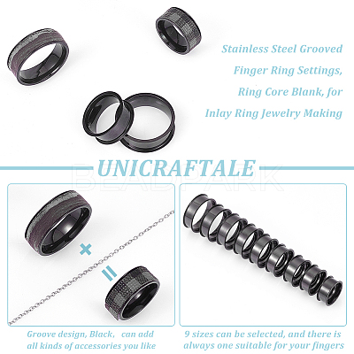 18Pcs 9 Size 201 Stainless Steel Grooved Finger Ring Settings STAS-UN0049-69EB-1