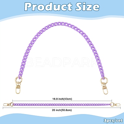 3Pcs 3 Colors Opaque Acrylic Curb Chains Bag Decorative Chains HJEW-FS00091-03-1