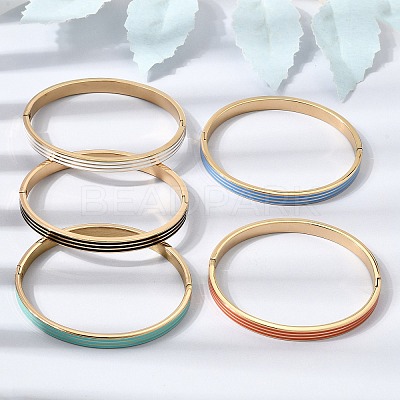 304 Stainless Steel Enamel Striped Hinged Cuff Bangles for Women SA-CBAC920-06G-1