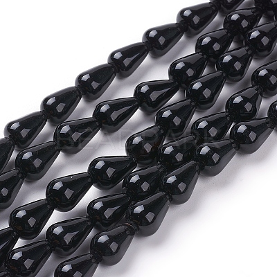 Grade A Natural Black Onyx Beads Strands G-G731-06-12x8mm-01-1