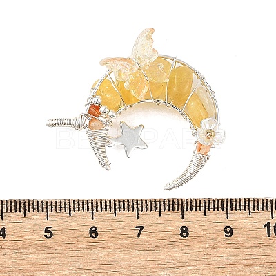 Natural Topaz Jade Round Chip Wire Wrapped Pendants PALLOY-TA00437-04-1