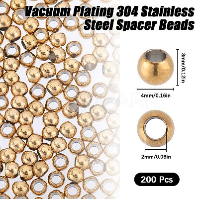 200Pcs PVD Vacuum Plating 304 Stainless Steel Spacer Beads STAS-SC0006-89A-1