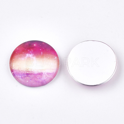 Starry Sky Pattern Printed Glass Cabochons X-GGLA-N004-25mm-D72-1