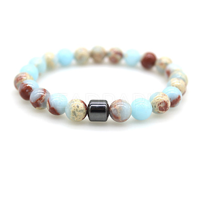 Natural Shoushan Stone Round Beaded Stretch Bracelets for Men Women FS-WG77712-06-1