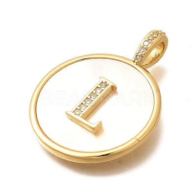 Rack Plating Brass Micro Pave Clear Cubic Zirconia Pendants with Shell KK-M309-42G-L-1