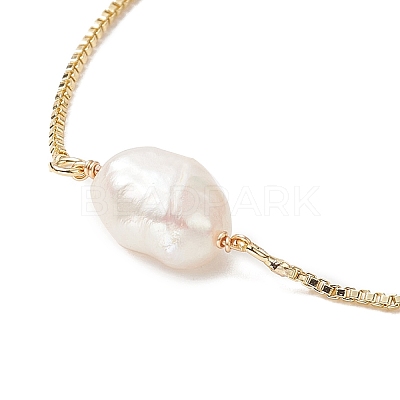 Oval Natural Pearl Beaded Slider Bracelet BJEW-JB09315-02-1