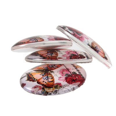 Butterfly Printed Glass Oval Cabochons GGLA-N003-18x25-C39-1