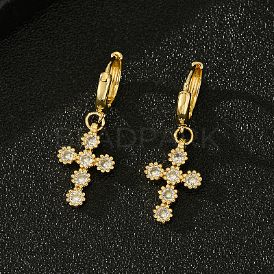 Brass Cross Hoop Earrings FE5671-1