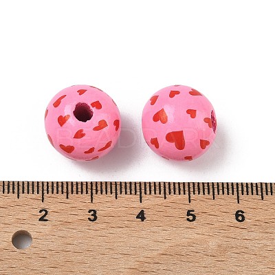 Valentine's Day Spray Painted & Printed Wood European Beads WOOD-L023-03L-1