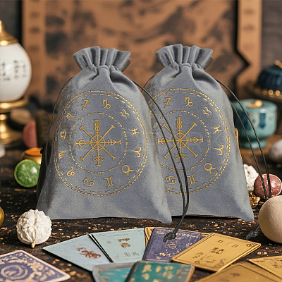 Rectangle Gold Stamping Velvet Tarot Storage Drawstring Bags for Divination ABAG-WH20001-25B-1