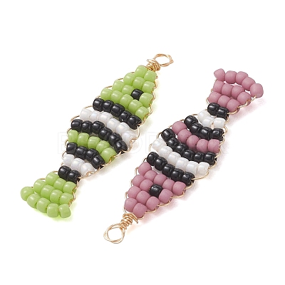 Copper Wired Glass Seed Bead Pendants PALLOY-MZ01301-1