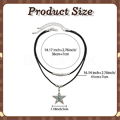 1 Set Alloy Pave Synthetic Turquoise Pendant Double Layer Cord Necklaces NJEW-CL0001-09B-1