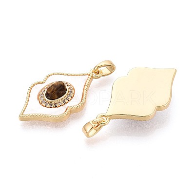 Natural Tiger Eye with Shell Pendants KK-N287-12G-03-1