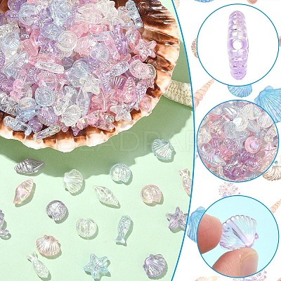 832Pcs 4 Colors Ocean Theme Transparent Acrylic Beads TACR-YW0003-39-1