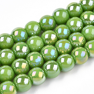 Electroplate Opaque Glass Beads Strands GLAA-T032-P10mm-AB06-1