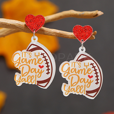 1Pair Leopard Print Heart Mother Sports Acrylic Dangle Stud Earrings EJEW-FS0001-22F-1