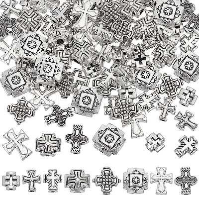 80Pcs 8 Styles Tibetan Style Zinc Alloy Beads TIBEB-FG0001-01-1