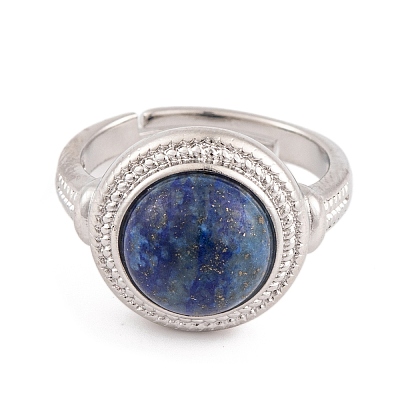 Natural Lapis Lazuli Round Adjustable Rings RJEW-K271-04P-11-1