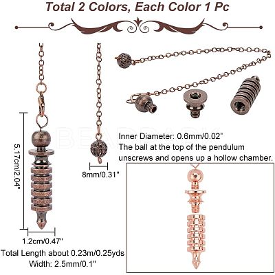 2Pcs 2 Colors Brass Coil Dowsing Pendulums KK-NB0002-80-1