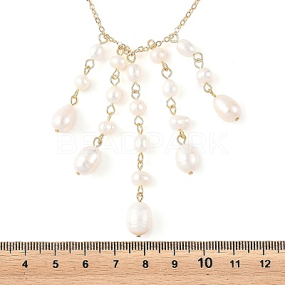Brass Natural Pearl Rice Beads Tassel Pendant Necklaces NJEW-TA00254-1