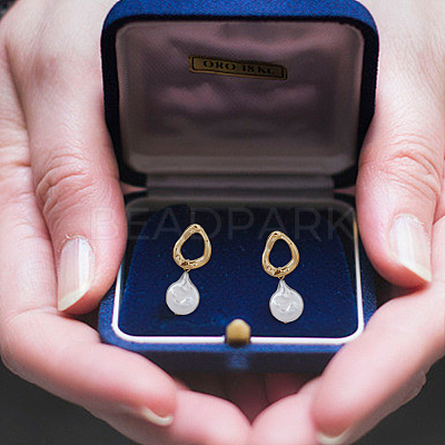 1 Pair Shell Pearl Dangle Stud Earrings EJEW-FI0002-18-1