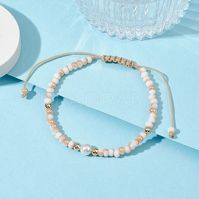 Glass & Shell Pearl Round Beads Braided Bead Bracelets BJEW-JB09874-1