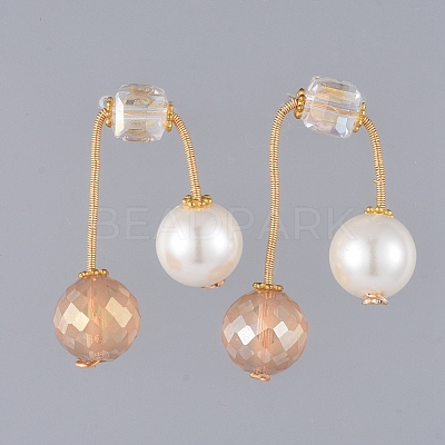 Round Eco-Friendly Glass Pearl & Glass Beads Ear Studs EJEW-JE03822-1
