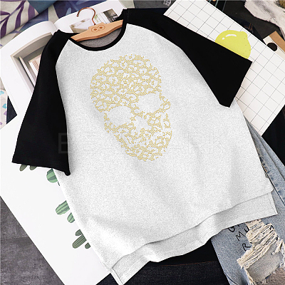 Leopard Print Skull Glass Hotfix Rhinestone DIY-WH0303-095-1