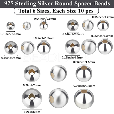 60Pcs 6 Styles 925 Sterling Silver Beads STER-BBC0008-15-1
