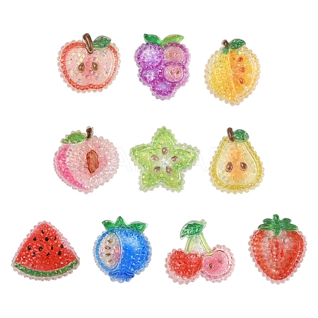 20Pcs 10 Styles Cherry/Pear/Lemon/Grape/Blueberry/Peach/Apple/Watermelon/Fruit Transparent Epoxy Resin Decoden Cabochons RESI-FS0001-93-1