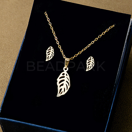 304 Stainless Steel Pendant Necklaces & Stud Earrings Sets WG82A44-01-1