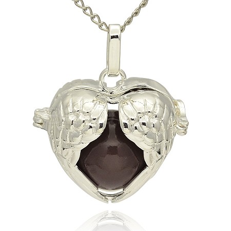 Silver Color Plated Brass Hollow Heart Cage Pendants KK-J241-10S-1