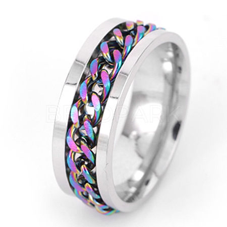 304 Stainless Steel Rotatable Chain Finger Rings for Men FS-WG60CA3-23-1