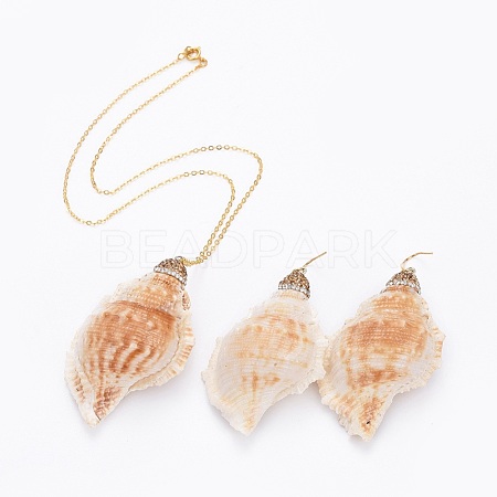 Spiral Shell Pendants Necklaces and Dangle Earrings Jewelry Sets SJEW-JS01012-1