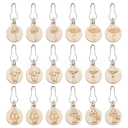 BENECREAT 3 Bags Mushroom Pattern Flat Round Wooden Charm Locking Stitch Markers HJEW-BC0001-49-1