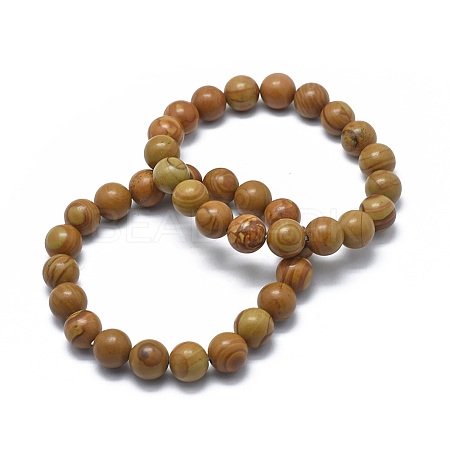 Natural Wood Lace Stone Bead Stretch Bracelets X-BJEW-K212-A-041-1