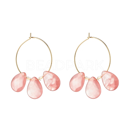 Synthetic Other Watermelon Stone Glass Teardrop Beaded Hoop Earrings EJEW-JE04787-01-1